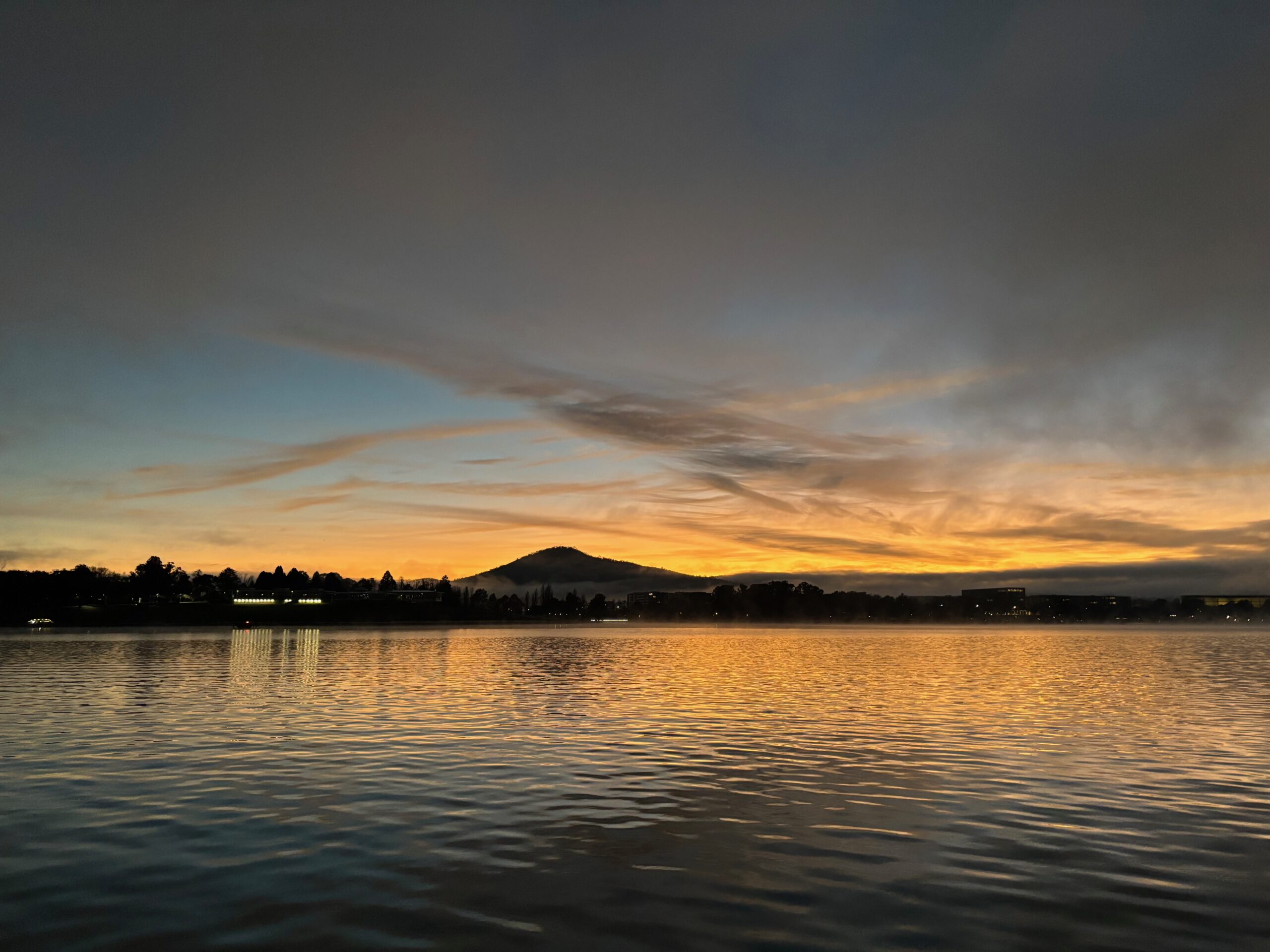 Winter sunrise over Lake Burley Griffin during Canberra training
